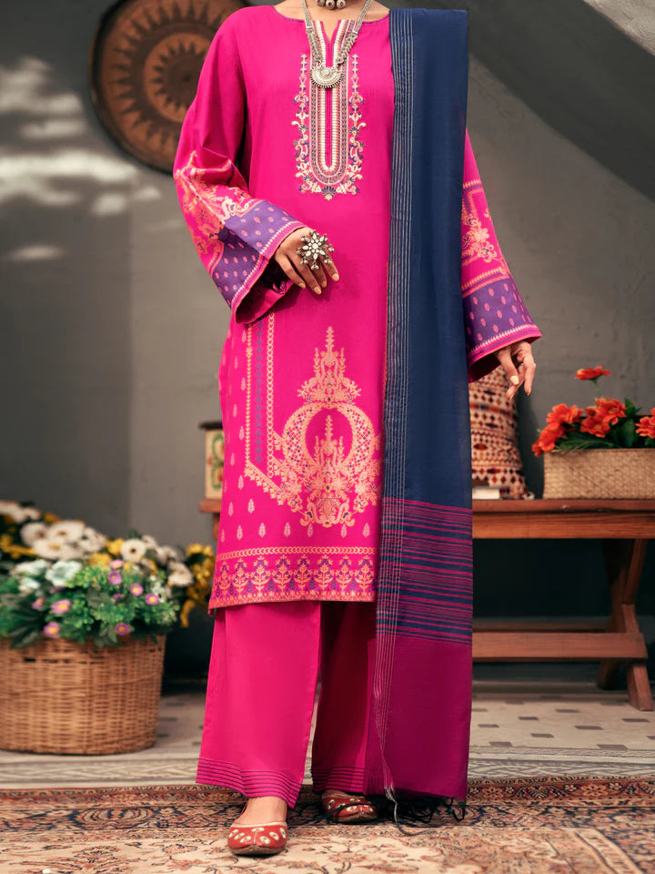 Elegant pink jacquard 3-piece suit by Almirah – a premium selection for Punjabi suits in Canada.