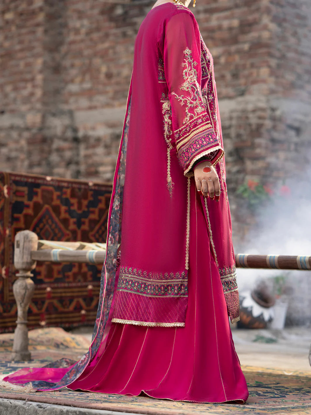 Fuchsia Khaddi Net 3 Piece Formal - ALM-78 - Tarz-e-Mashriq