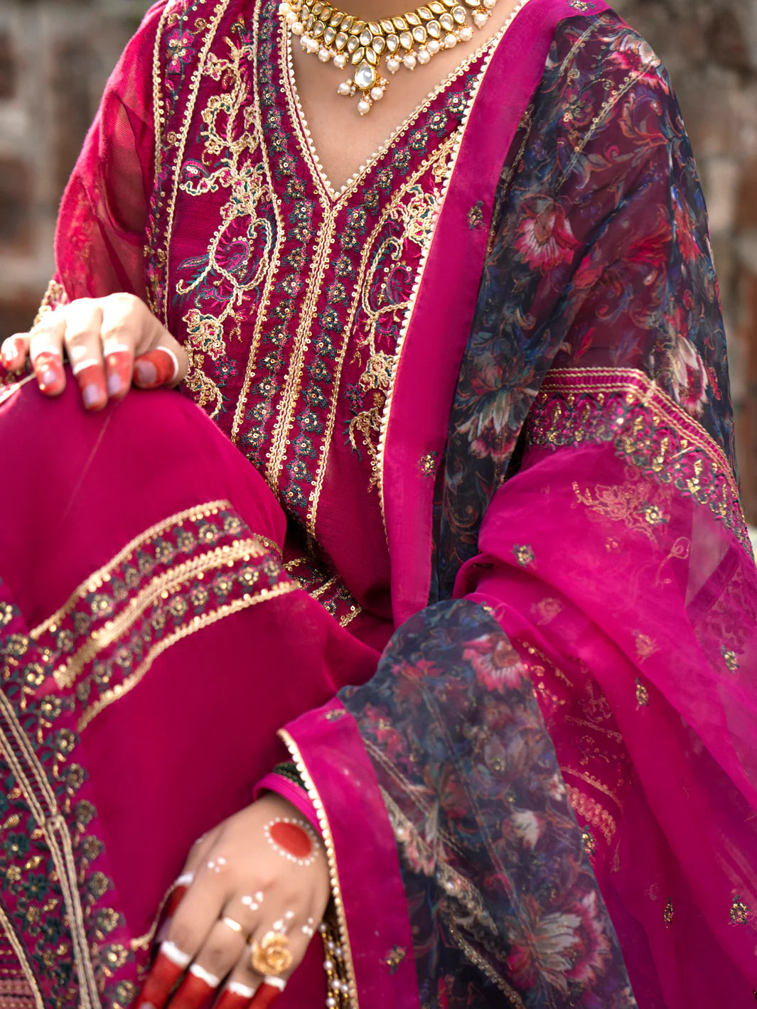 Fuchsia Khaddi Net 3 Piece Formal - ALM-78 - Tarz-e-Mashriq