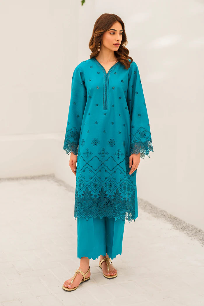 Baroque sea green embroidered schiffli lawn suit – a stylish choice for Pakistani suits online in Canada, crafted with premium fabric.
