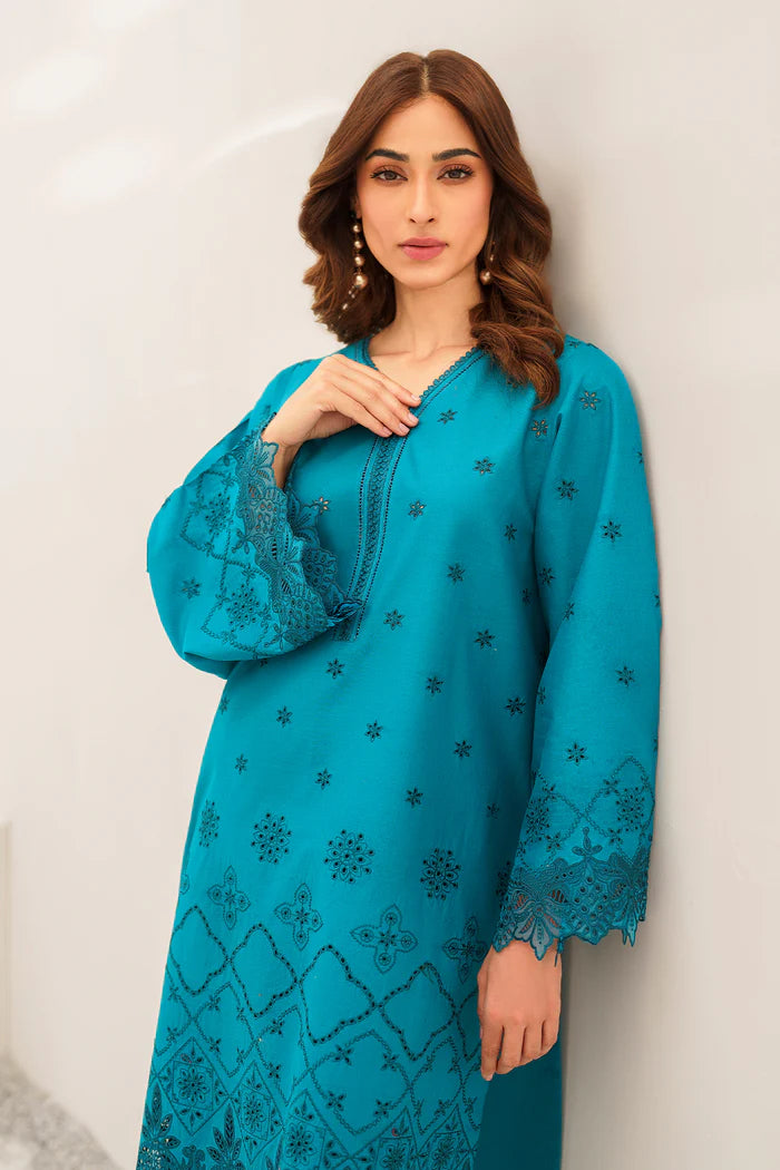 Shop Punjabi suits in Canada with this elegant sea green embroidered lawn suit from Baroque, perfect for casual wear.