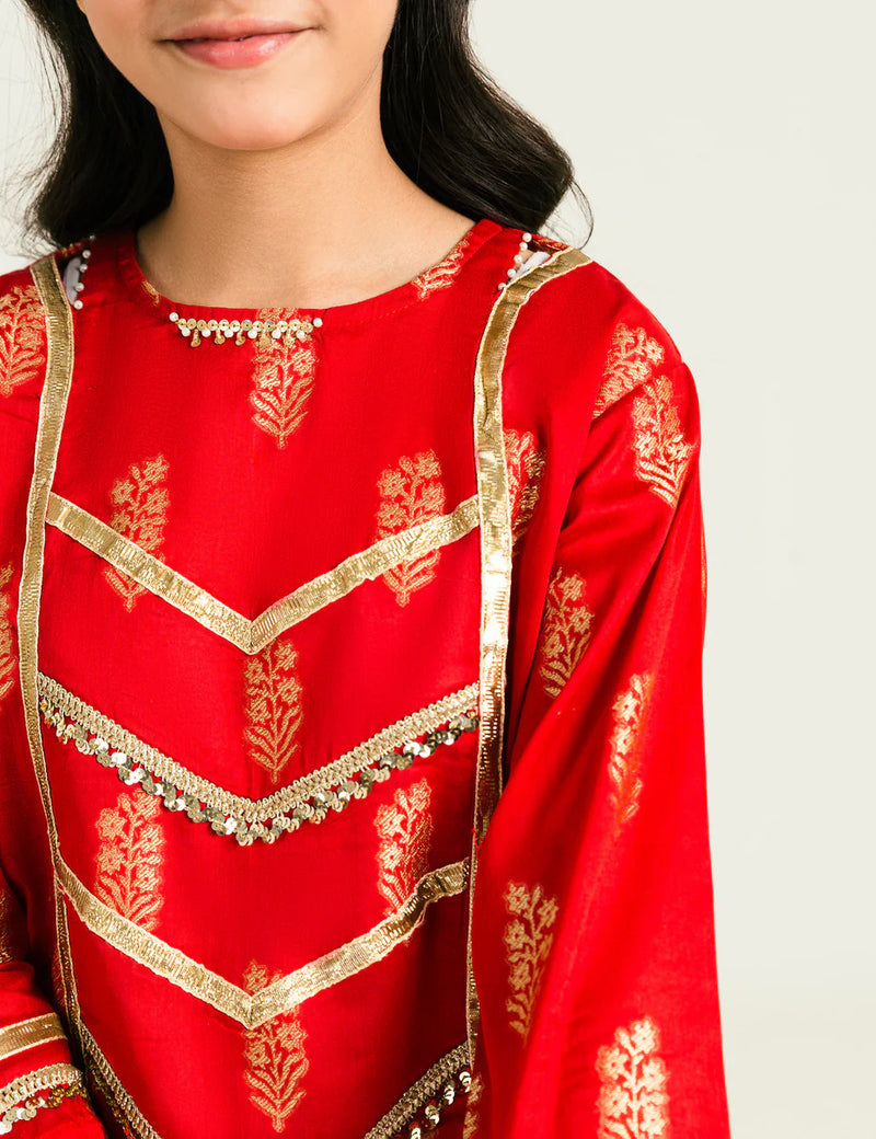 Detailed embroidery close-up of Beechtree’s jacquard suit, perfect for premium punjabi suits Canada for kids.