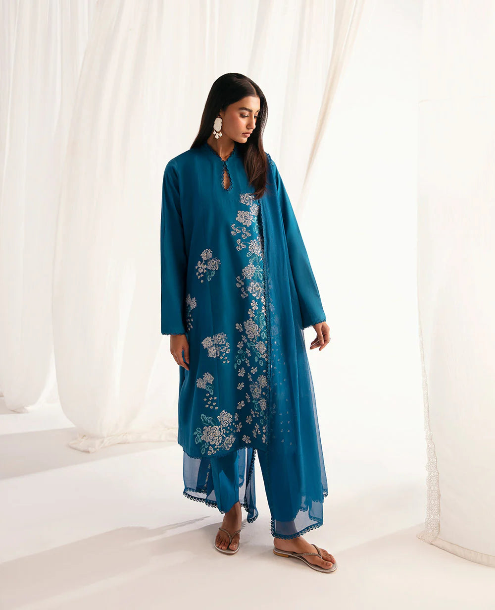 Brand Republic Womenswear - Ocean Blue Embroidered Lawn Outfit - REP-214 - Tarz-e-Mashriq