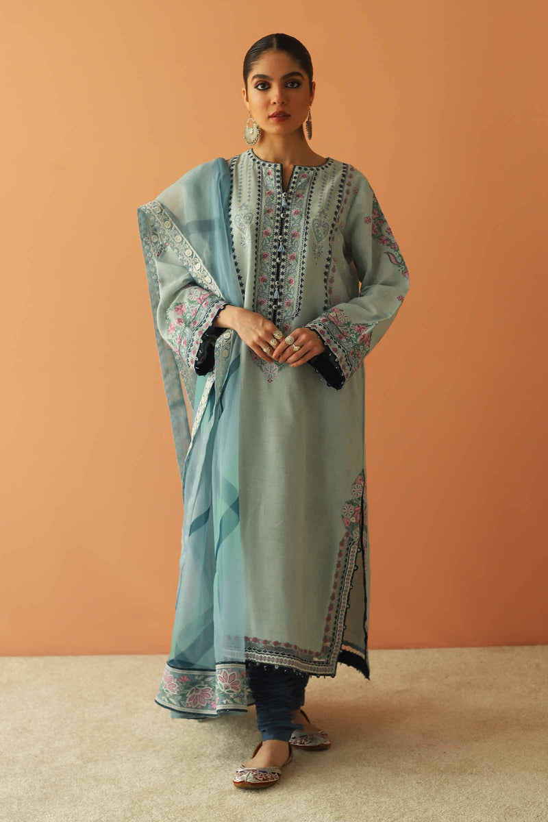 Pakistani top designers in Canada, Spanish grey embroidered jacquard suit by Brand Zara Shahjahan