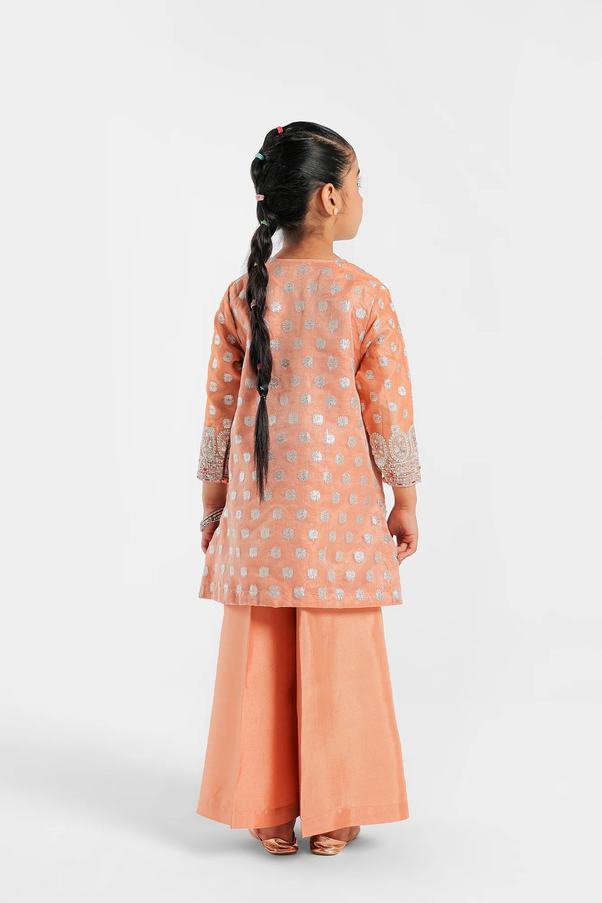 rear profile of Ethnic’s embroidered kids' suit, highlighting intricate floral embroidery – a top choice for Pakistani suits for kids.