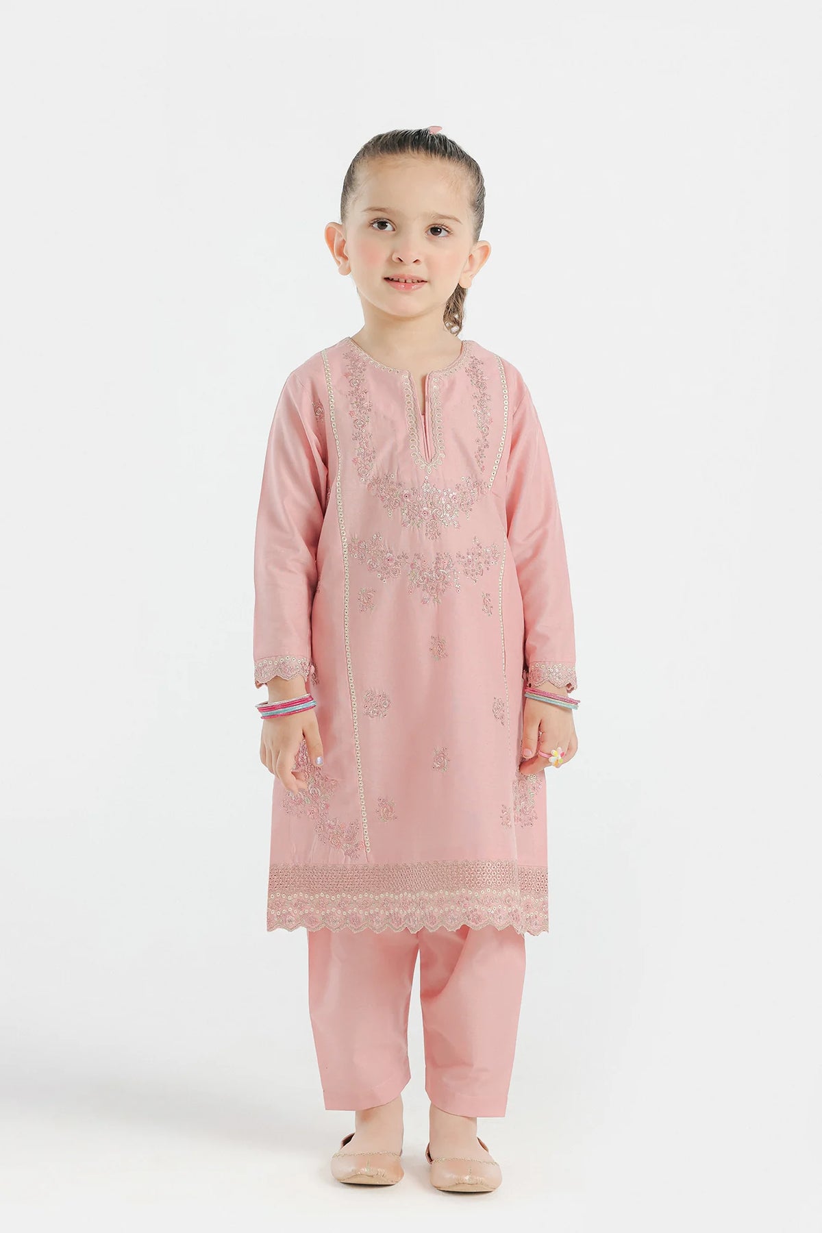 Pakistani suits in Canada – Ethnic’s embroidered lawn suit for kids, designed for elegance and comfort.