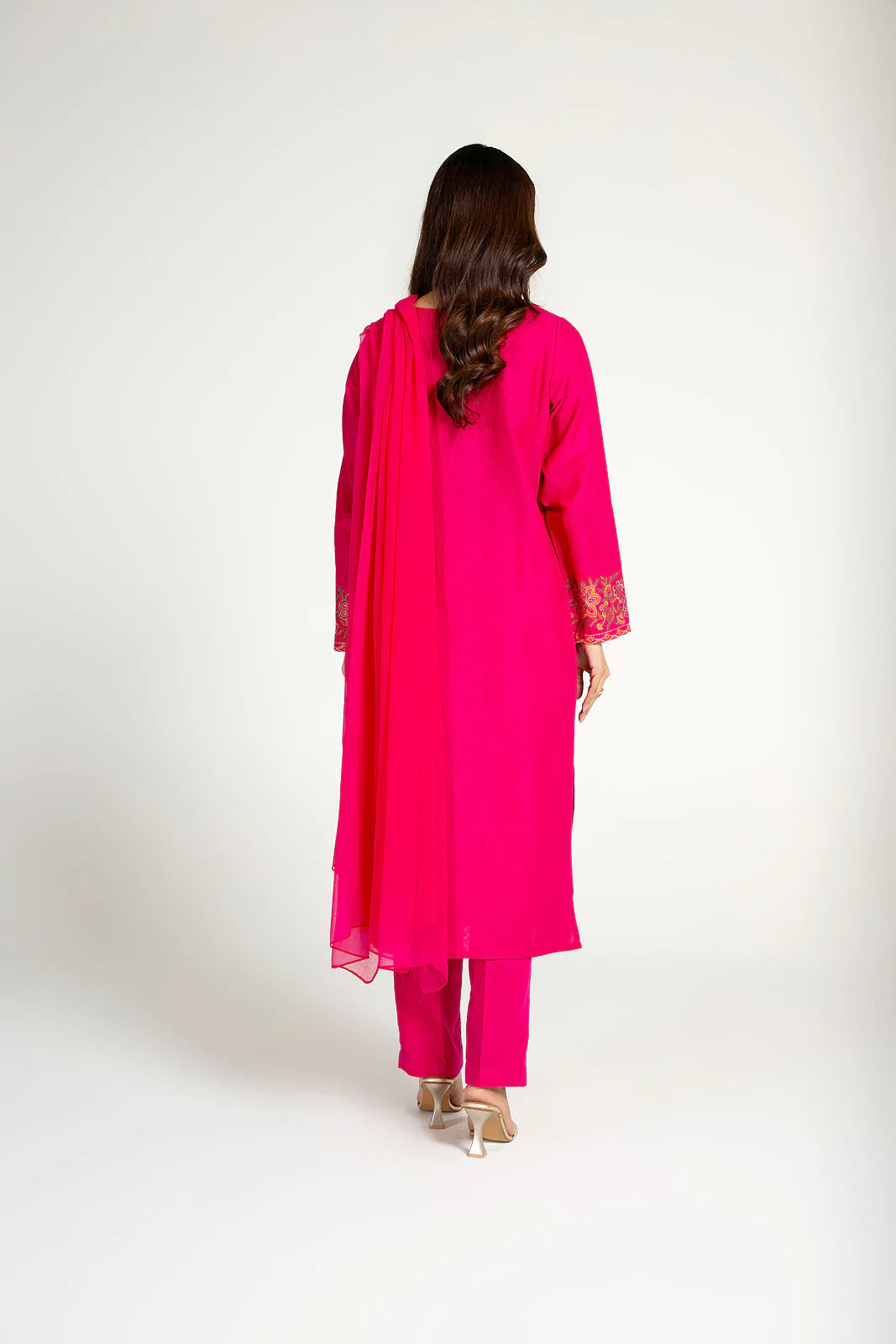 Rear view of the Chinyere 3PC cotton karandi suit, highlighting its comfortable fit and traditional charm.