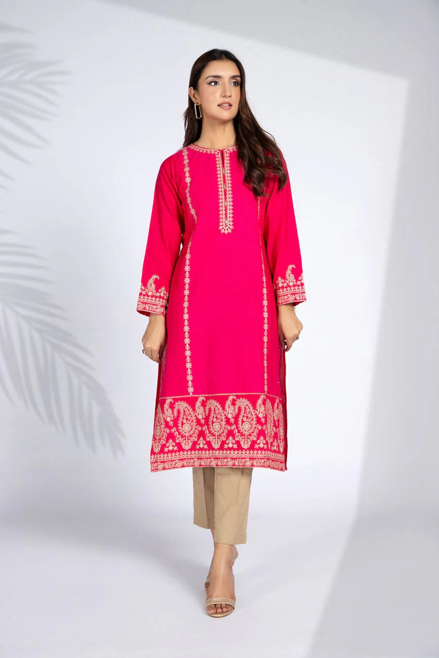 Chinyere vivid raspberry slub khaddar shirt – a stylish choice for Pakistani suits online in Canada, perfect for casual wear.