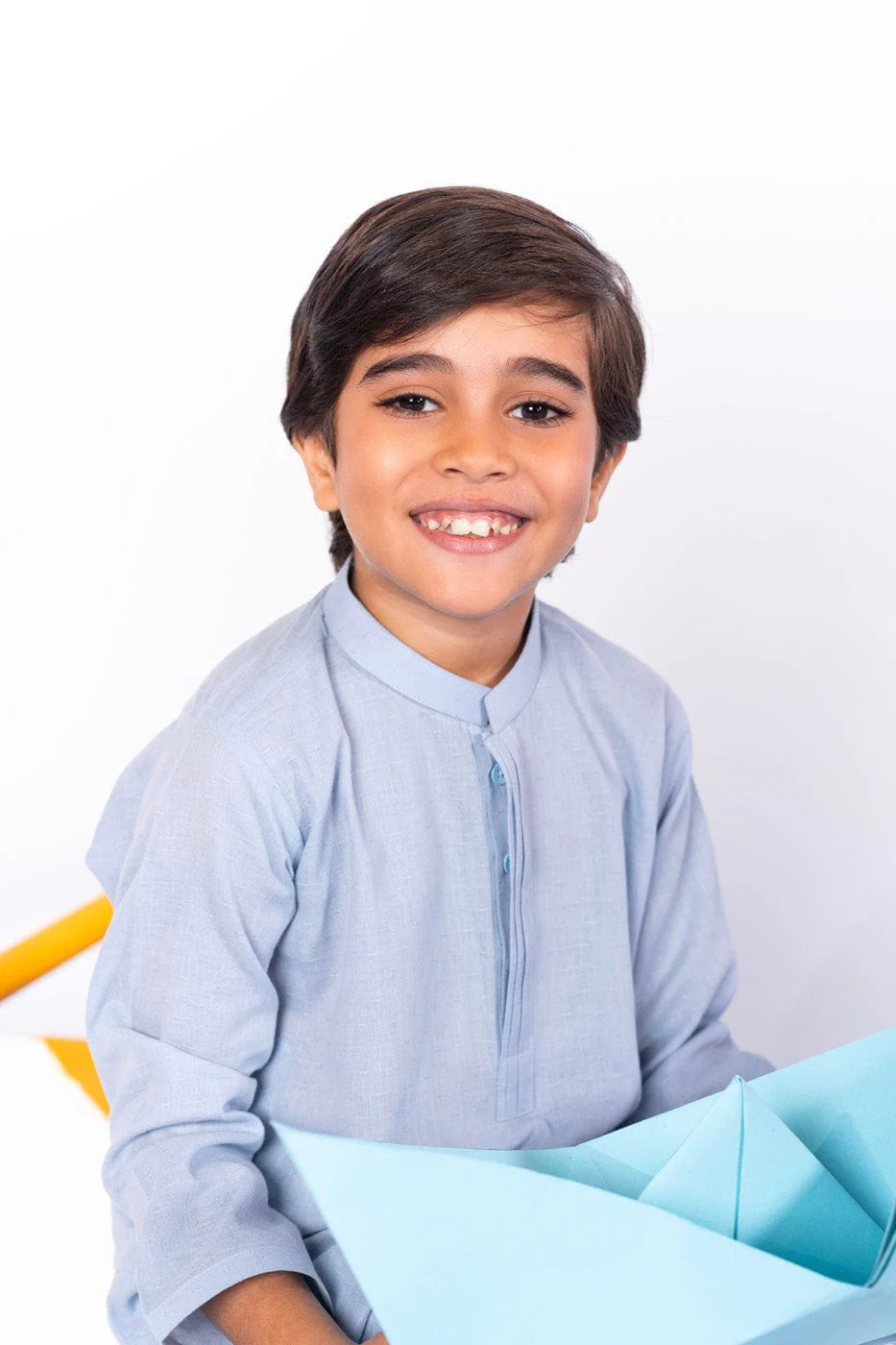 Shop Pakistani suits for kids in Canada with Alkaram’s stylish blue dyed yarn shirt, ideal for casual wear.