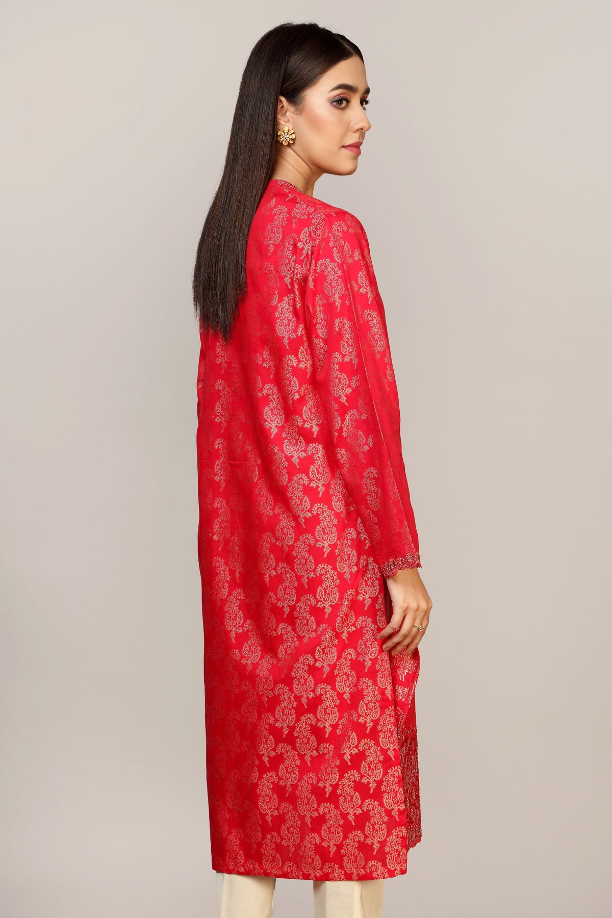 Rear view of the self jacquard shirt by Chinyere, ideal for casual wear and cultural elegance in Canada. Small size.