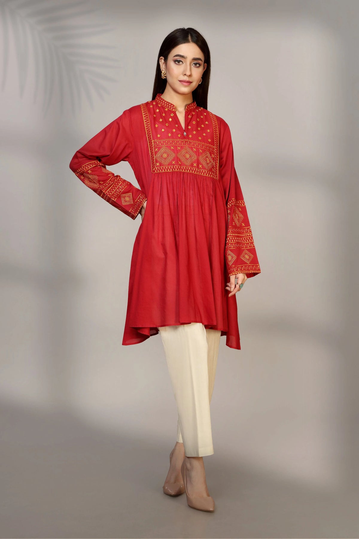 Elegant maroon cotton karandi shirt by Chinyere – a premium choice for Pakistani suits online in Canada.