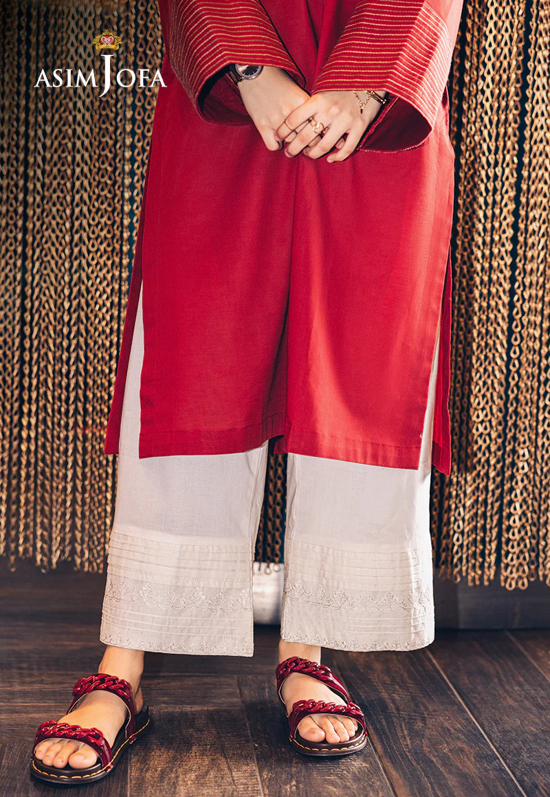 Slightly Different Angle OF  Pakistani TROSER n Canada with this elegant off-white cambric trouser from Asim Jofa, perfect for semi-formal wear.
