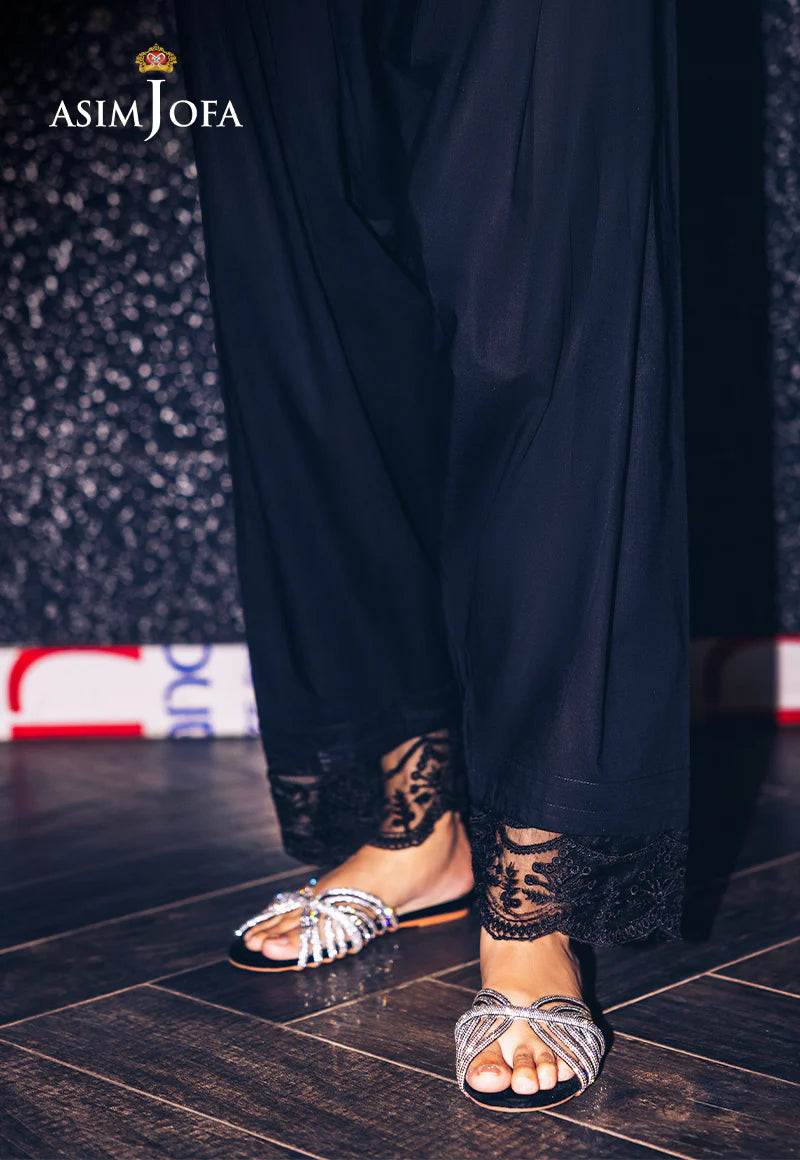 Premium Asim Jofa black cambric trouser – a classic choice for Pakistani suits online in Canada, made from 100% cotton.