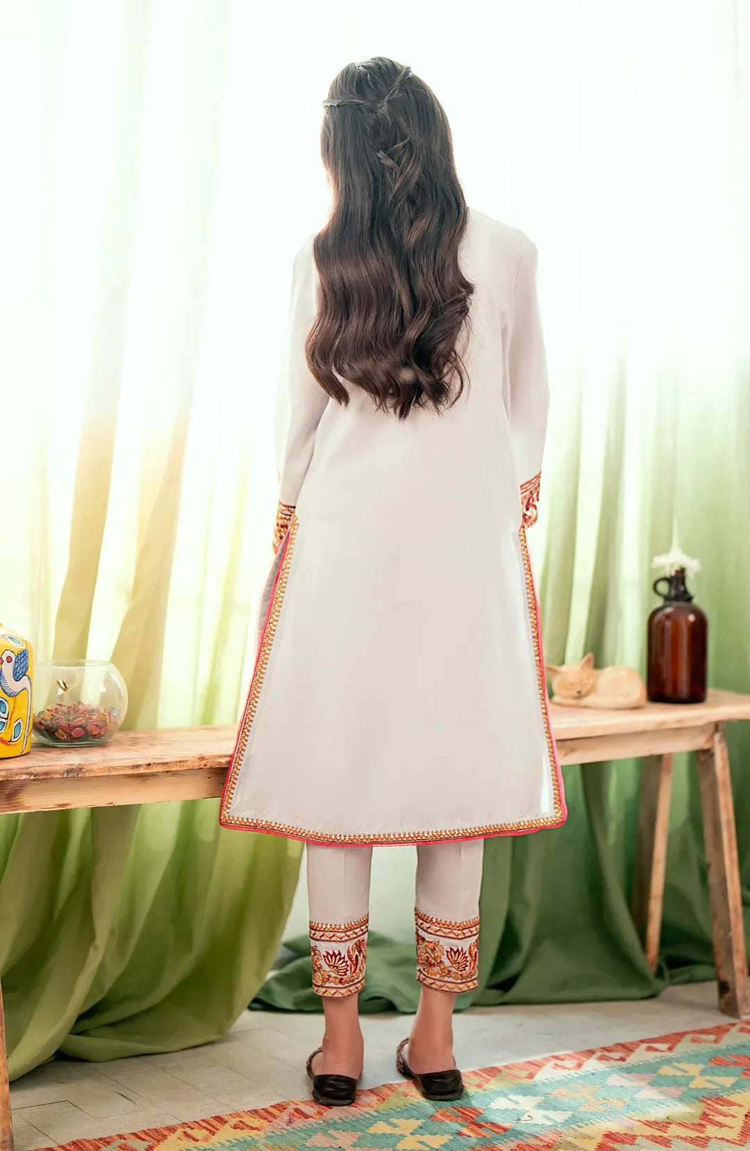 Detailed embroidery on Maryum & Maria’s light grey kids' lawn suit, a top pick for Pakistani suits in Canada.