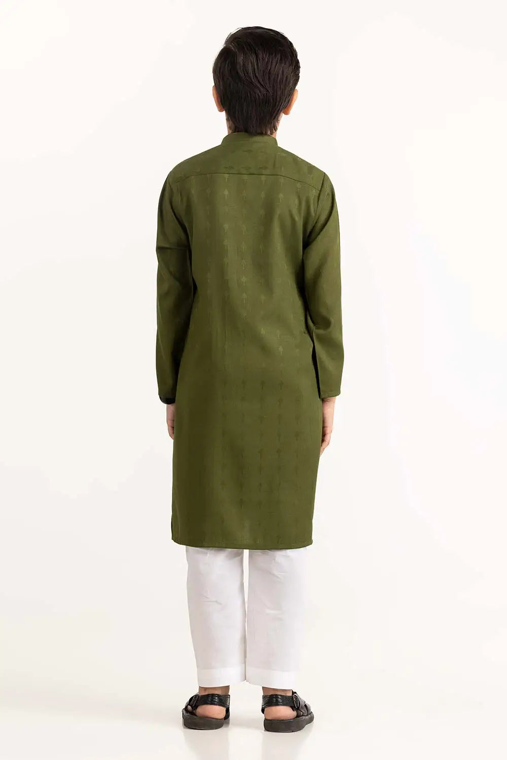 Rear view of the GulAhmed algae green kurta, offering a timeless design in blended fabric – perfect for kids' Pakistani suits in Canada.