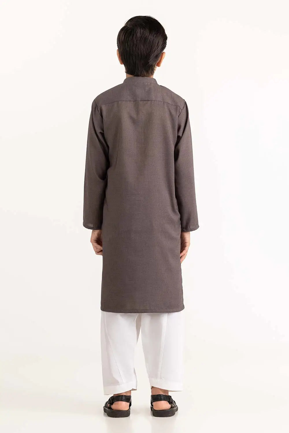 Back view of a GulAhmed boys’ kurta in grey, designed for a sleek and elegant traditional look.