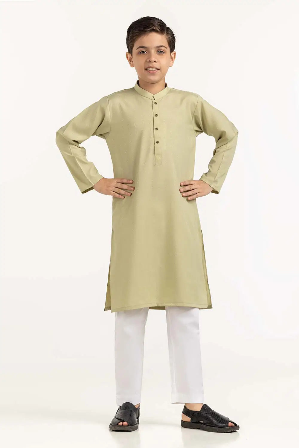 GulAhmed dark vanilla kurta for boys – a stylish addition to Pakistani suits online in Canada, crafted in soft blended fabric.