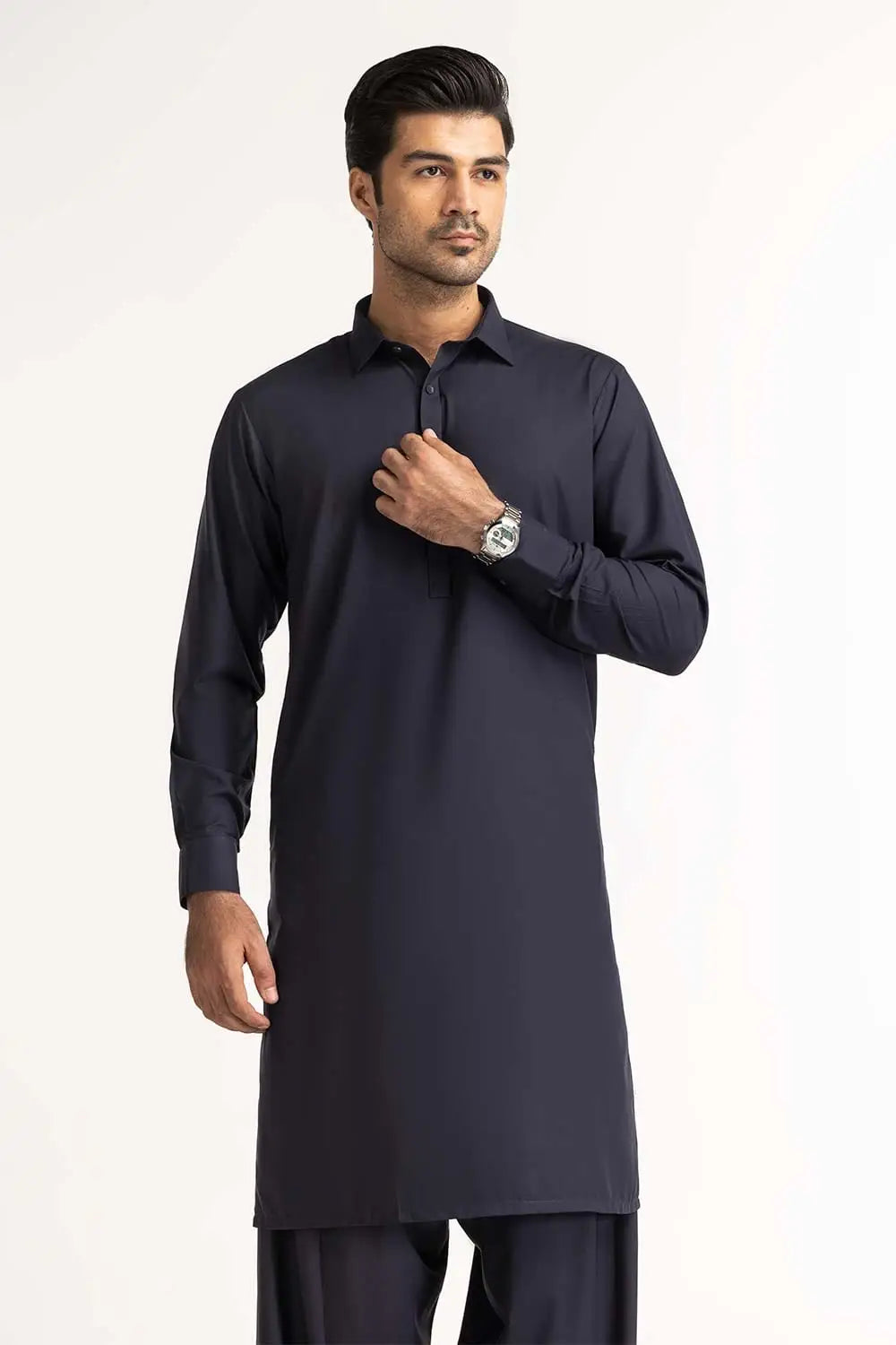 Shop Pakistani suits in Canada with this classic navy blue blended suit from GulAhmed, ideal for formal occasions.