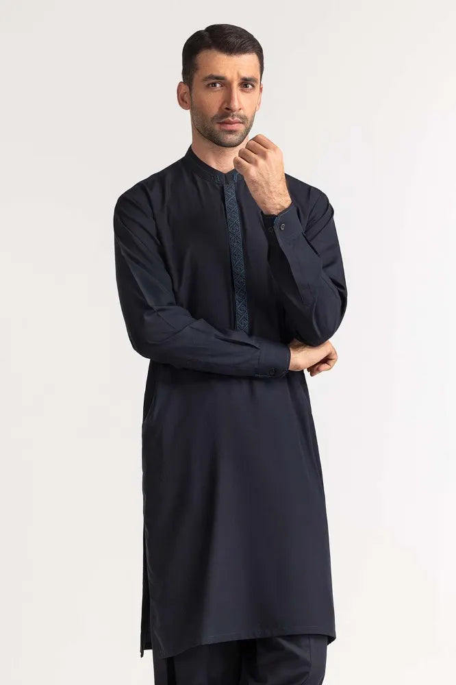 Shop Pakistani suits in Canada with this elegant navy blue embroidered suit from GulAhmed, perfect for cultural events and formal wear.