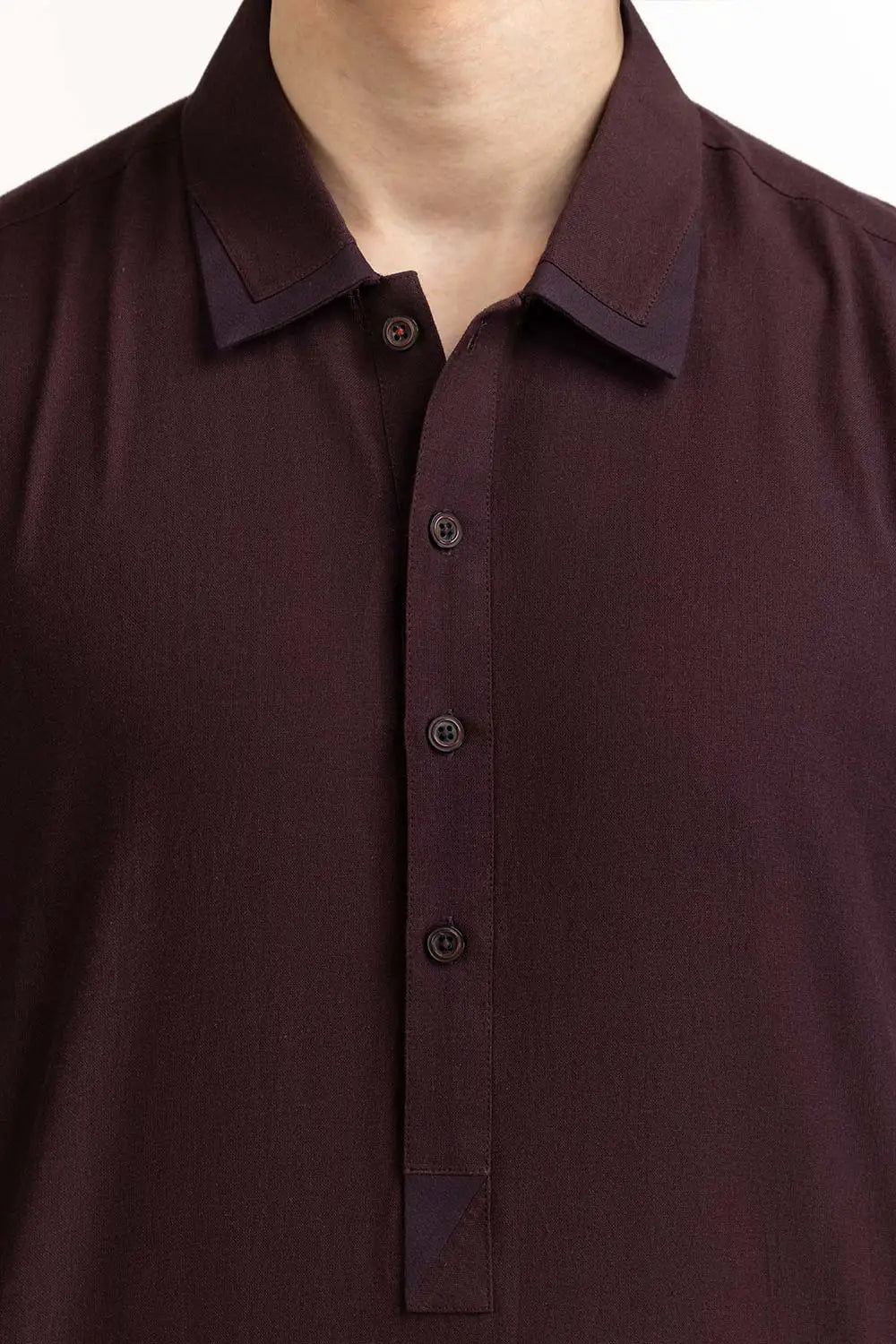 Pakistani suits Canada – Detailed embroidery on GulAhmed old burgundy cotton kurta