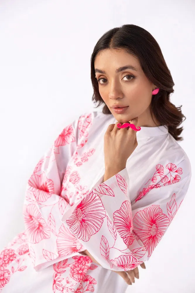 A stylish cambric shirt in white and pink by GulAhmed, ideal for Pakistani suits in Canada.