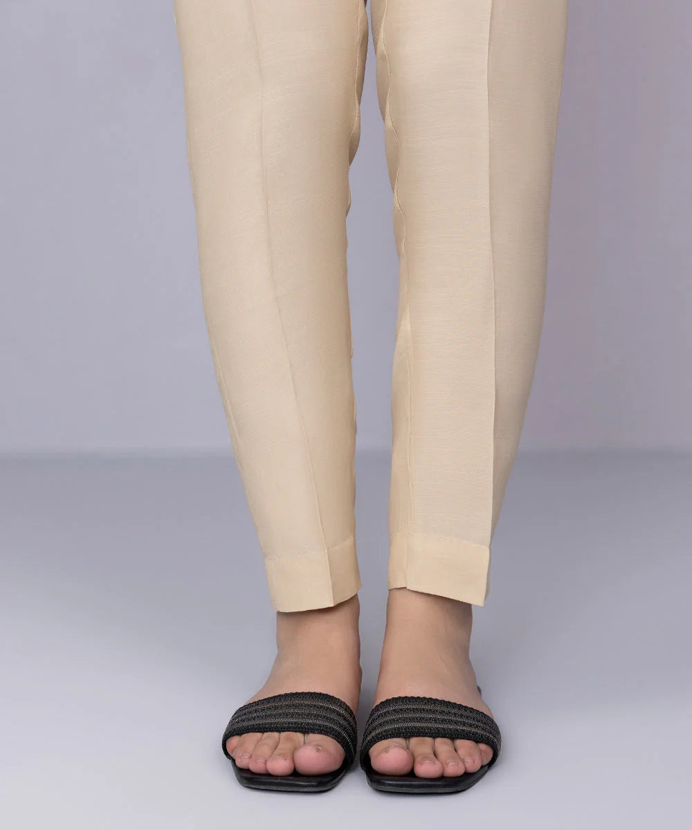 Brand Sapphire - Beige Raw Silk Cigarette Pants - SAP-219 - Tarz-e-Mashriq