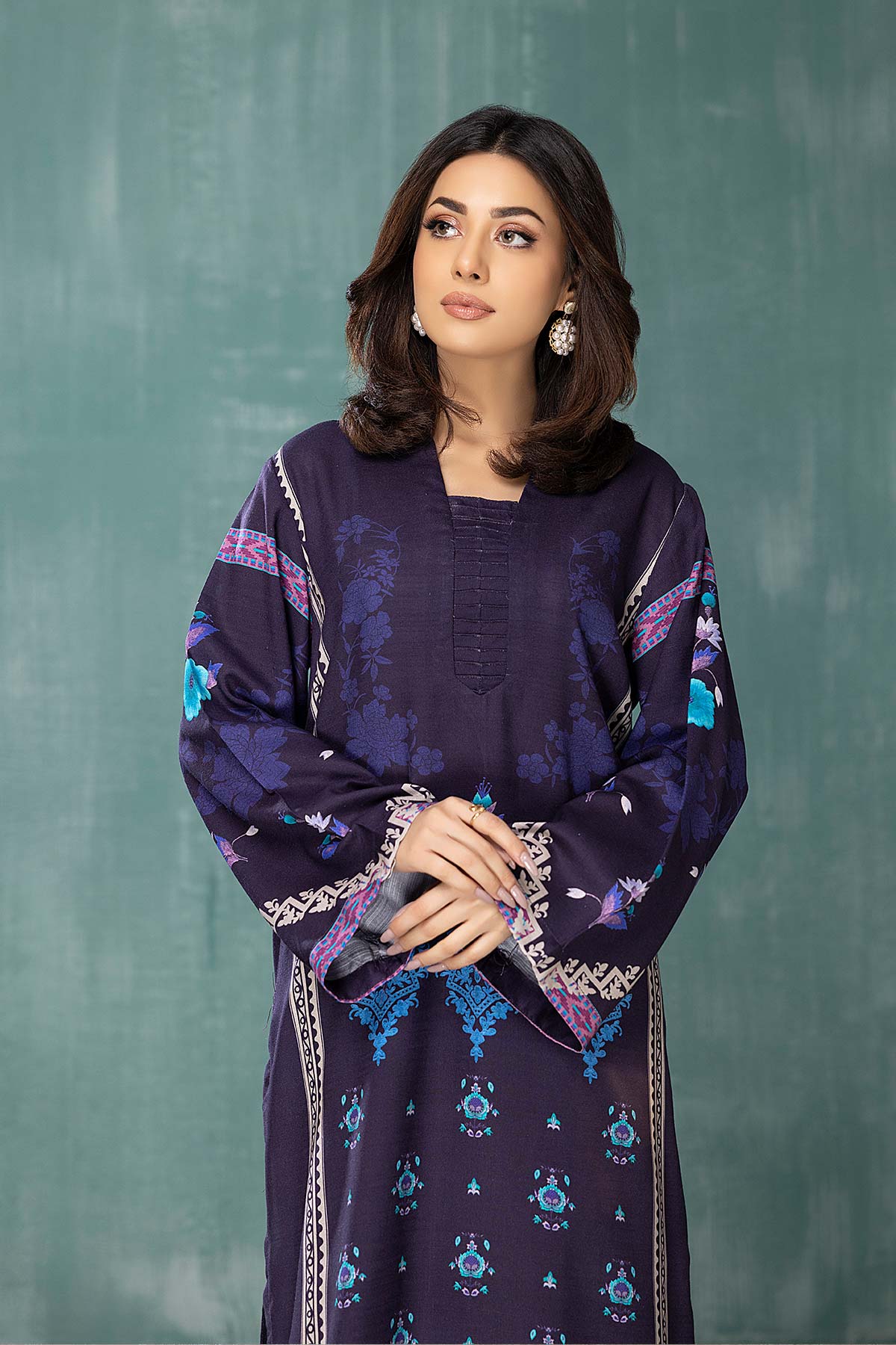 Charizma navy blue Steple print lawn shirt – a stylish addition to Pakistani suits online in Canada, crafted for effortless elegance.
