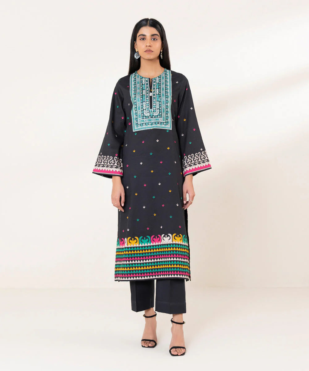 Sapphire black embroidered dobby shirt – a stunning choice for Pakistani suits online in Canada, designed for modern elegance.