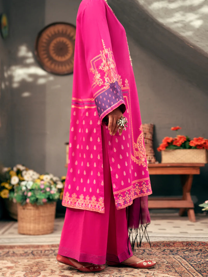 Almirah pink jacquard embroidered suit – a sophisticated choice for Pakistani suits online in Canada, designed for semi-formal occasions.