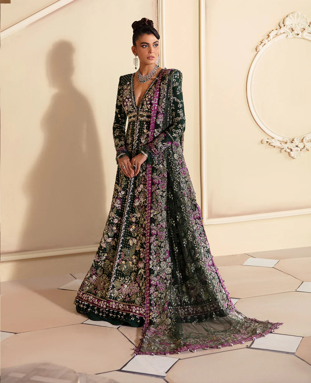 Brand Republic Womenswear - Forest Green Net Embroidered Formal Outfit - REP-216 - Tarz-e-Mashriq