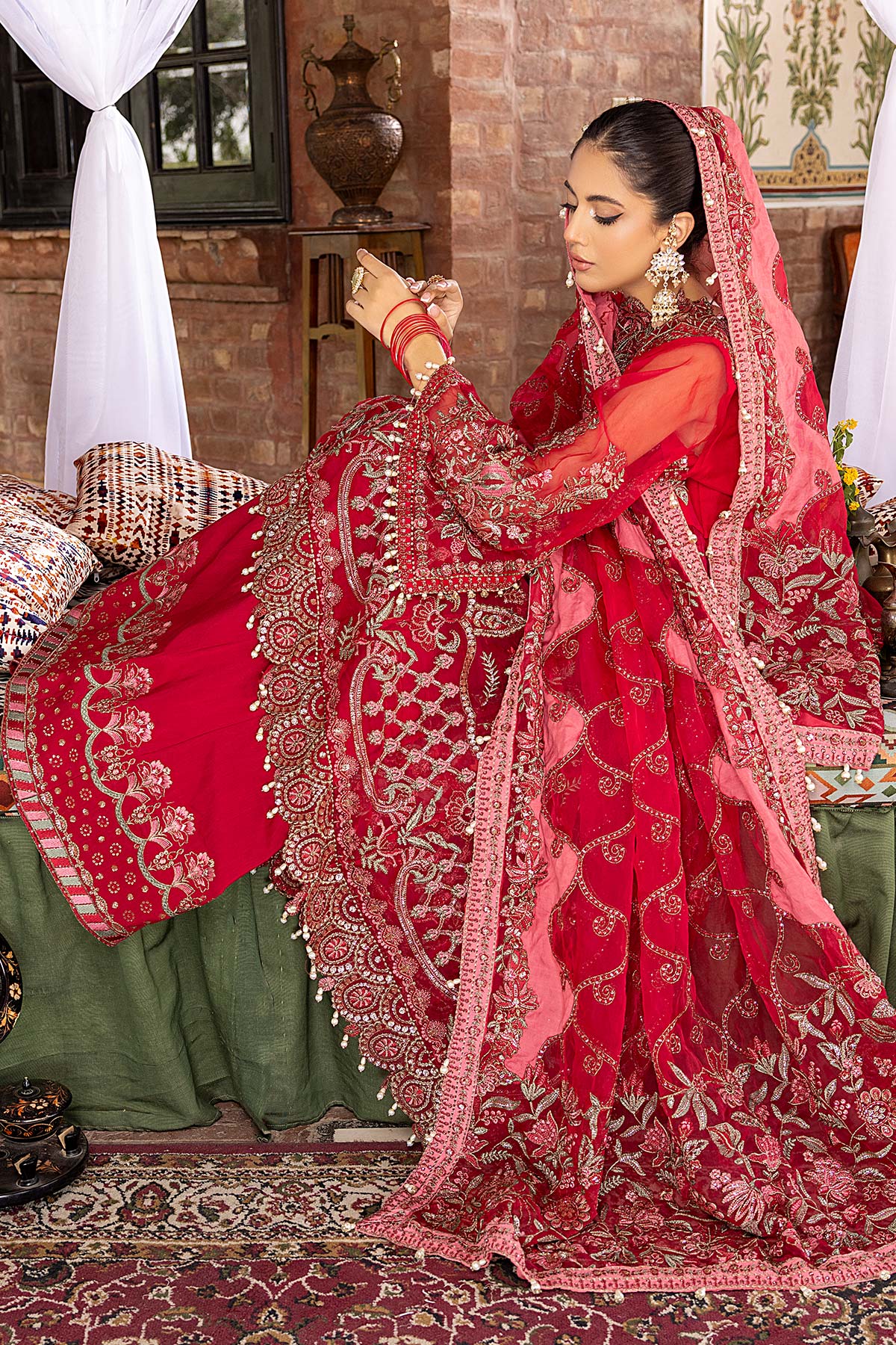 Charizma red embroidered organza maxi – a stunning choice for Pakistani suits online in Canada, perfect for formal wear.