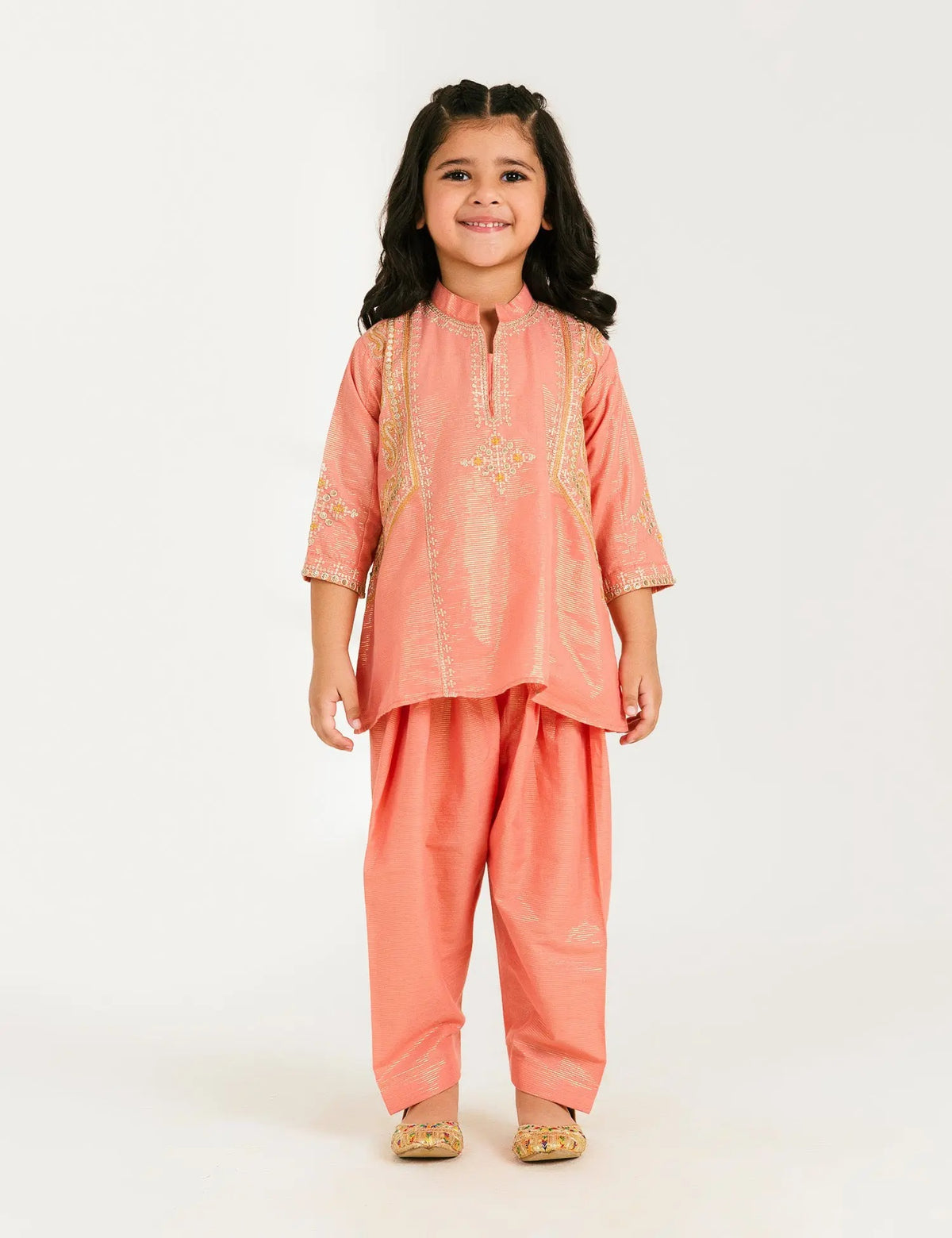 Beechtree peach embroidered massuri suit – a stylish choice for Pakistani suits online in Canada, crafted for kids aged 6-7 years.