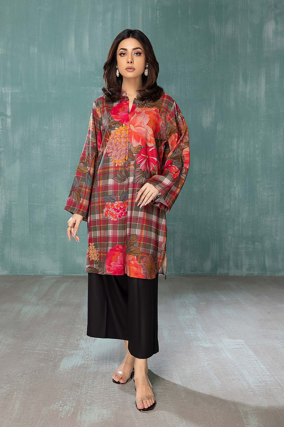 women wearing a Charizma multi-color raw silk shirt for women – a premium choice for Pakistani suits online in Canada, ideal for casual wear.
