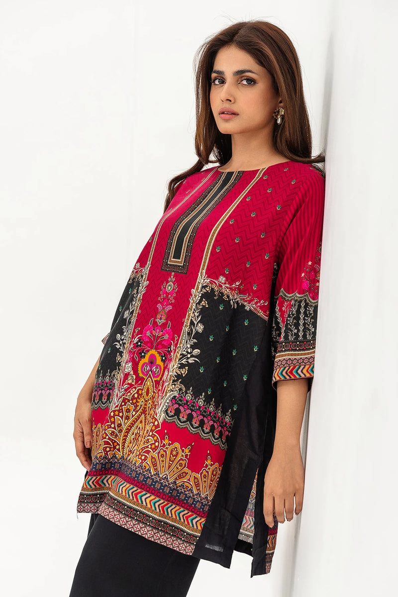 Charizma red printed linen shirt – a stylish choice for Pakistani suits online in Canada, designed for casual wear.