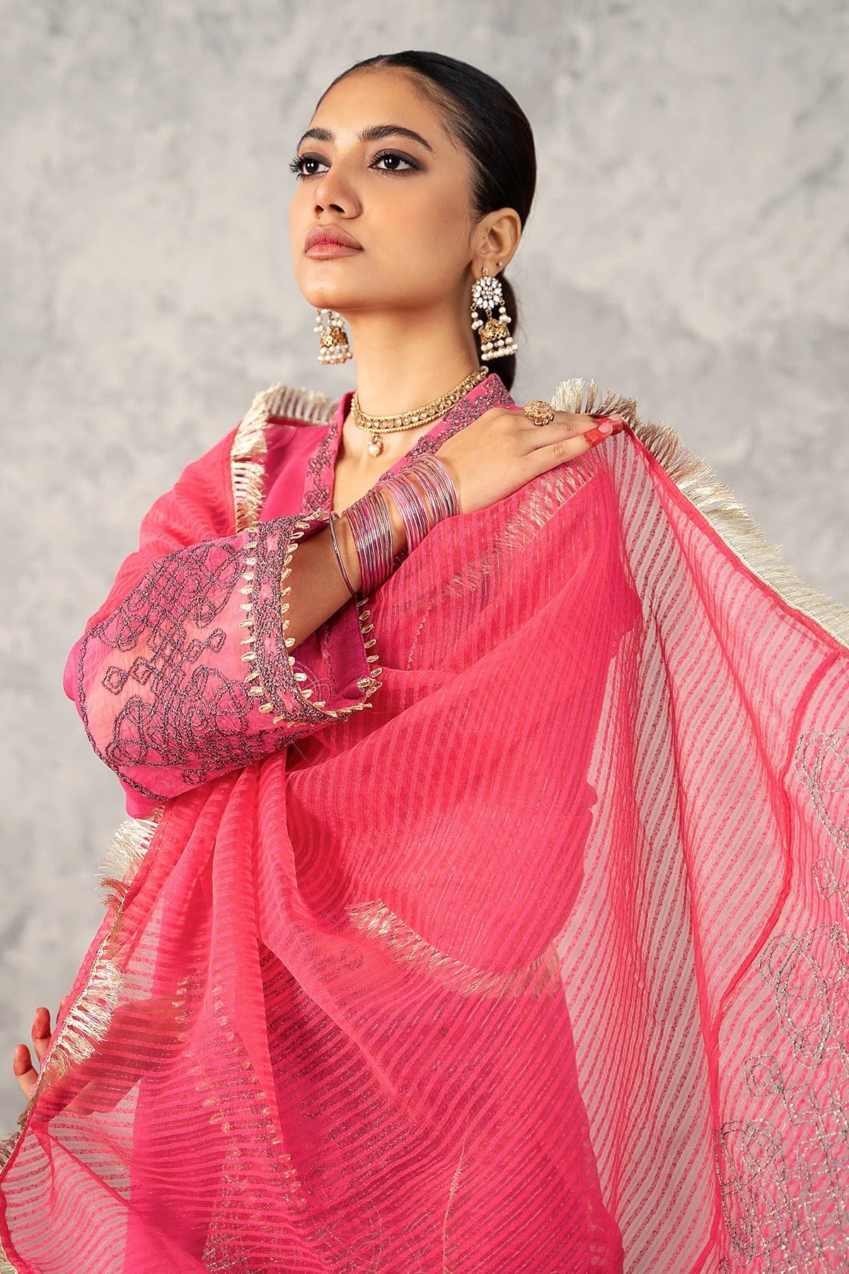 Elegant pink embroidered 3PC suit by Charizma – perfect for Punjabi suits lovers in Canada, featuring a premium net dupatta.