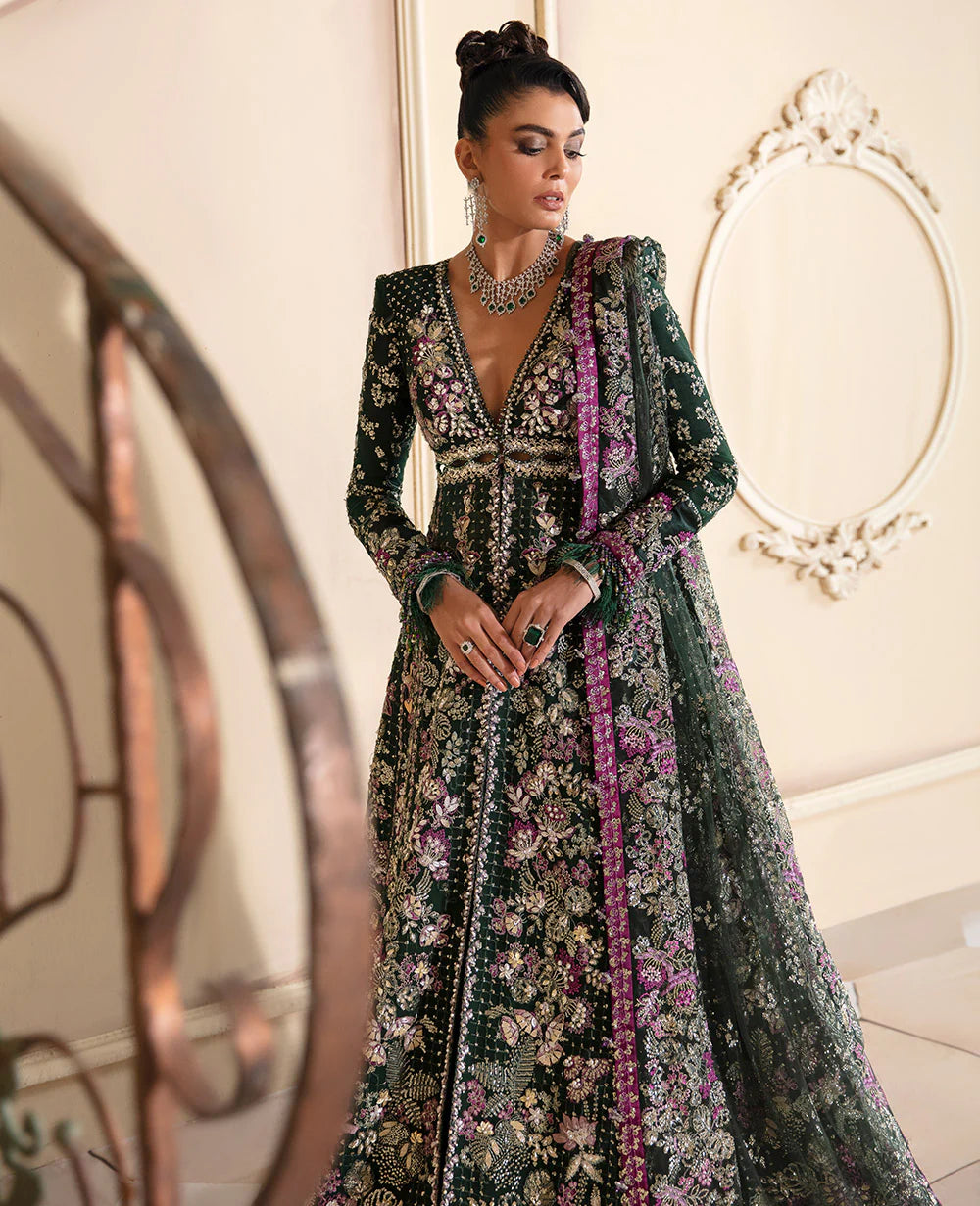 Brand Republic Womenswear - Forest Green Net Embroidered Formal Outfit - REP-216 - Tarz-e-Mashriq