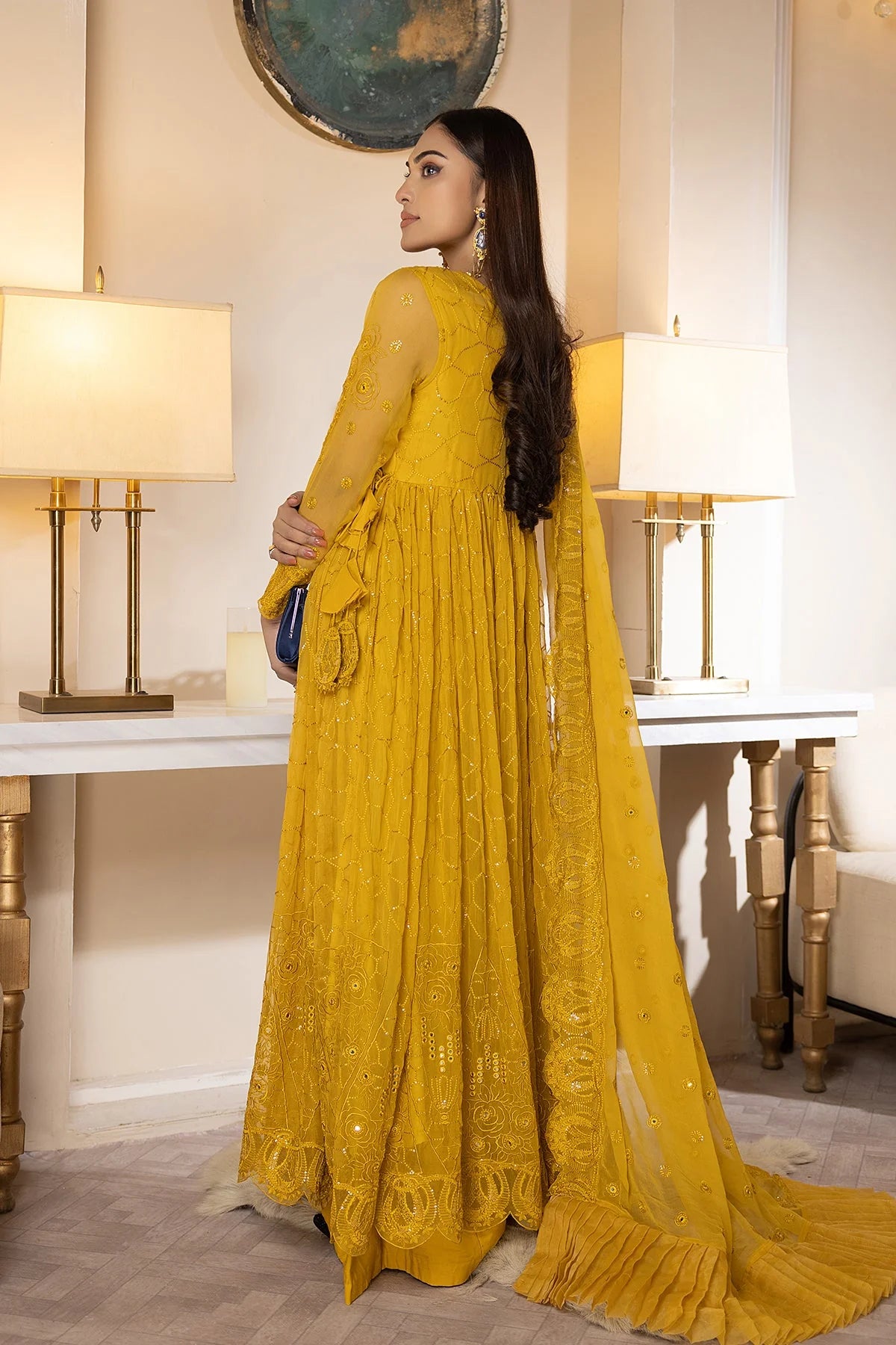 WOMEN SHOWING BACK VIEW OF The stunning embroidery details of the maxi and dupatta, highlighting premium Pakistani suits.