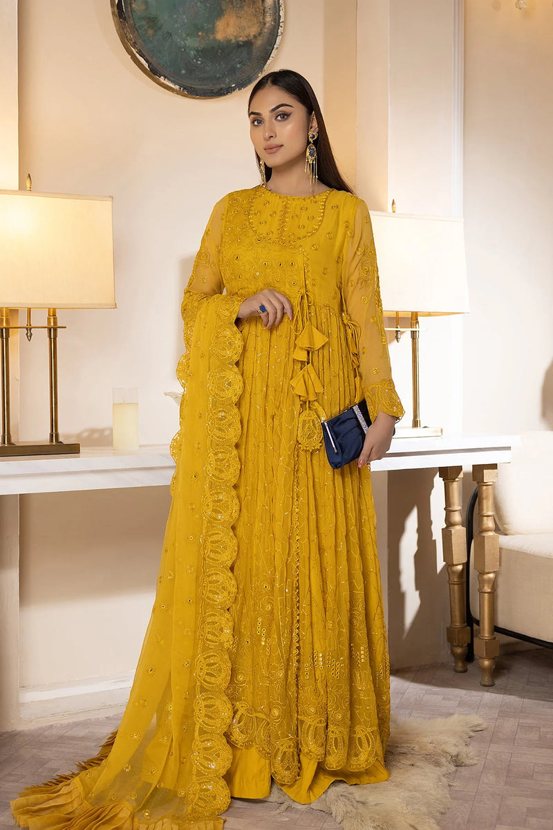 High-quality chiffon fabric texture with intricate mirror work, making this an exquisite Pakistani suit in Canada.