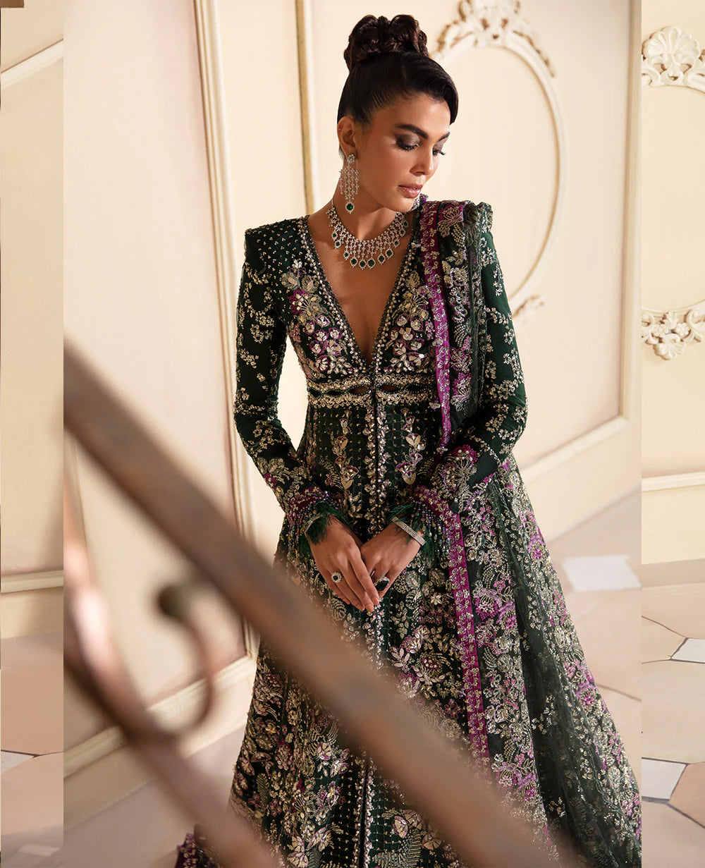 Brand Republic Womenswear - Forest Green Net Embroidered Formal Outfit - REP-216 - Tarz-e-Mashriq