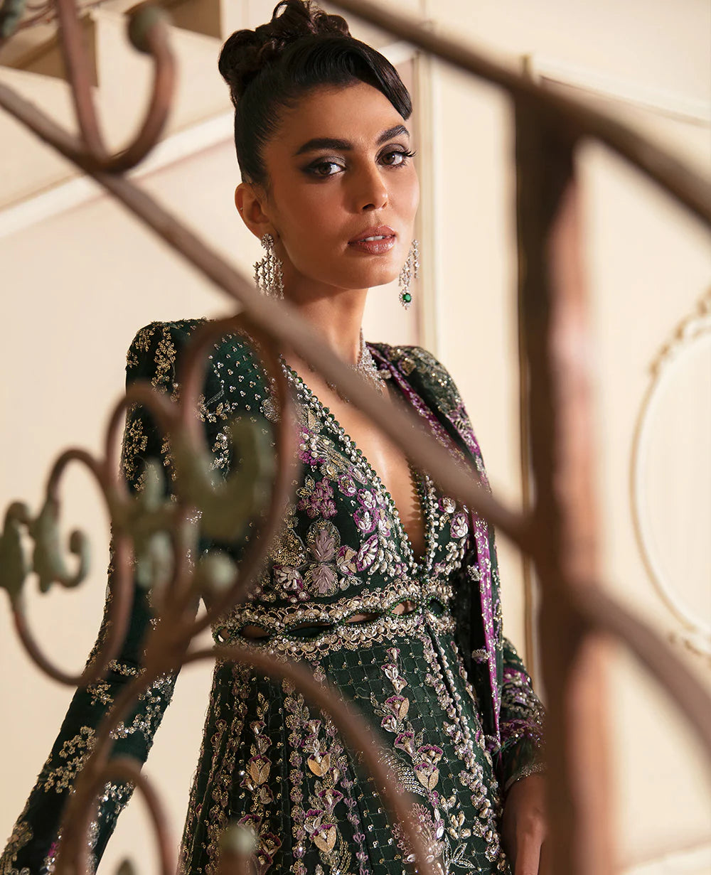 Brand Republic Womenswear - Forest Green Net Embroidered Formal Outfit - REP-216 - Tarz-e-Mashriq