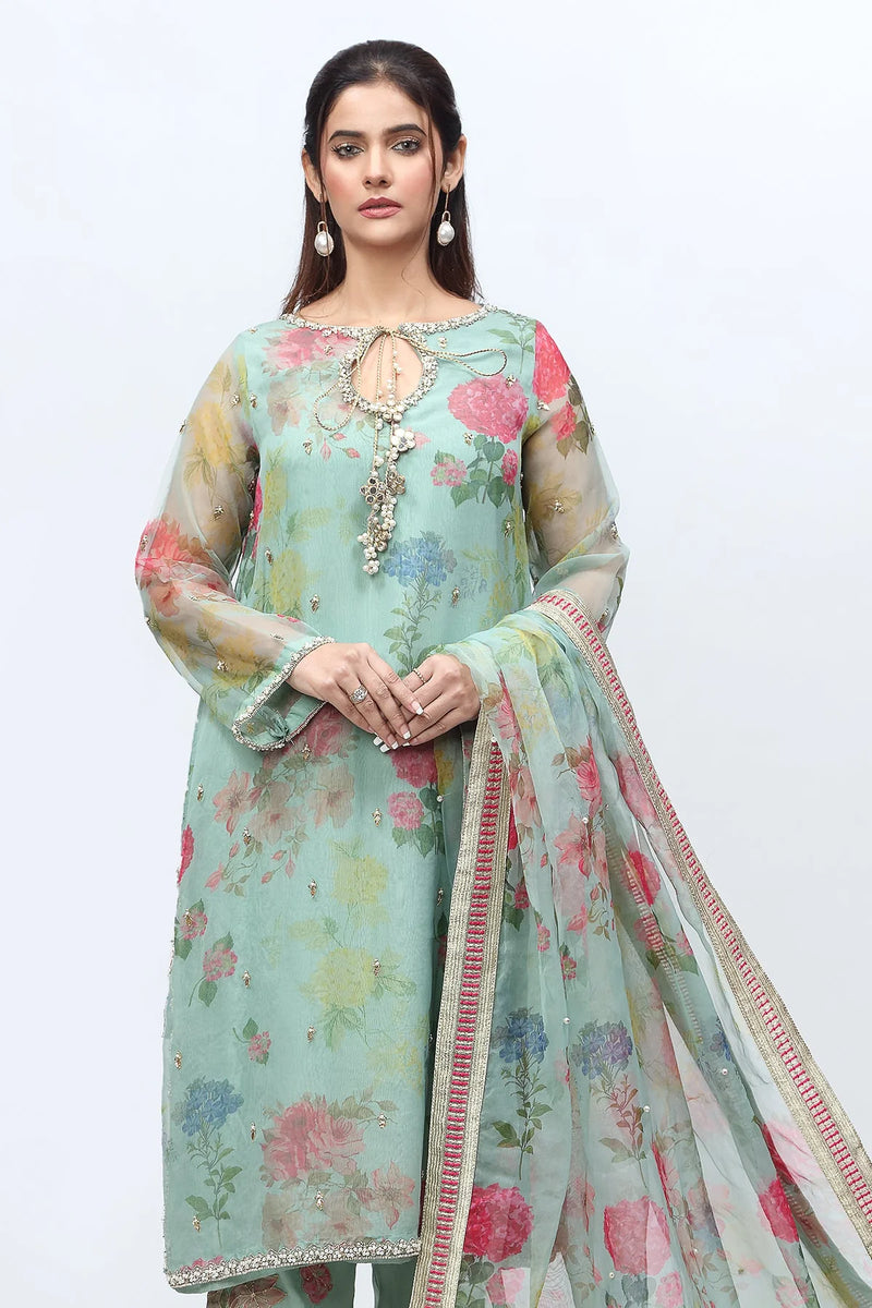Shop Pakistani suits in Canada with this elegant Charizma 3PC embroidered organza suit, perfect for semi-formal events.