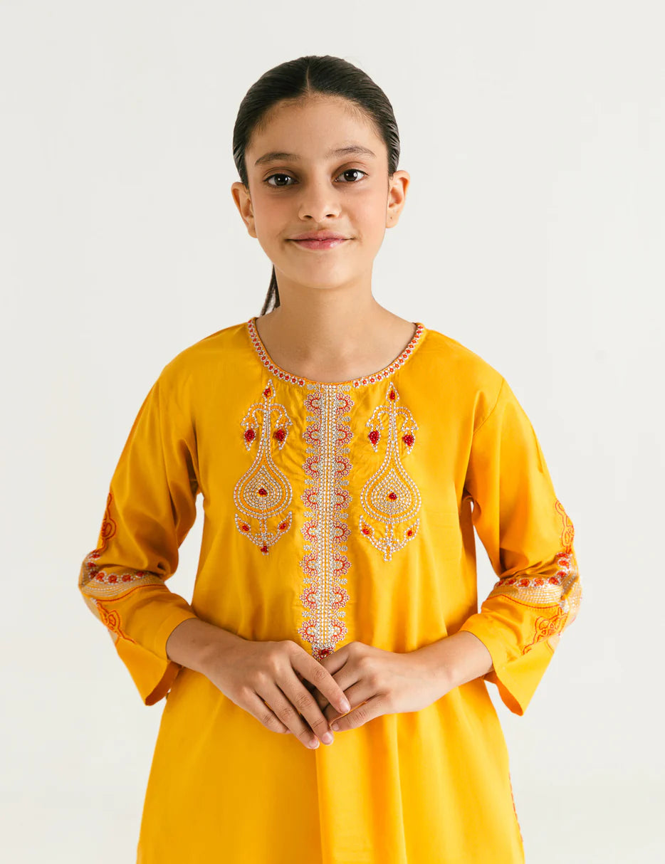 A close-up of the embroidery on the Beechtree lawn kurta, showcasing premium craftsmanship in Pakistani kids' fashion.