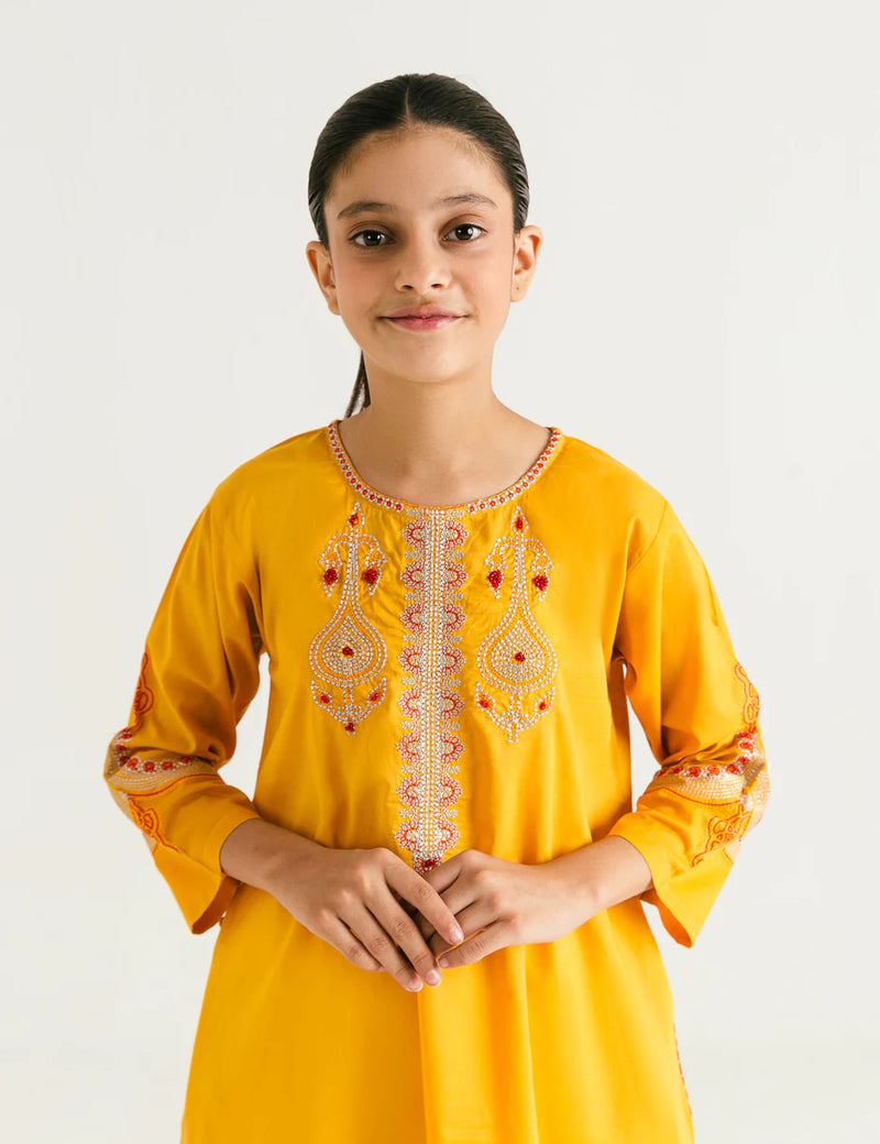 A close-up of the embroidery on the Beechtree lawn kurta, showcasing premium craftsmanship in Pakistani kids' fashion.