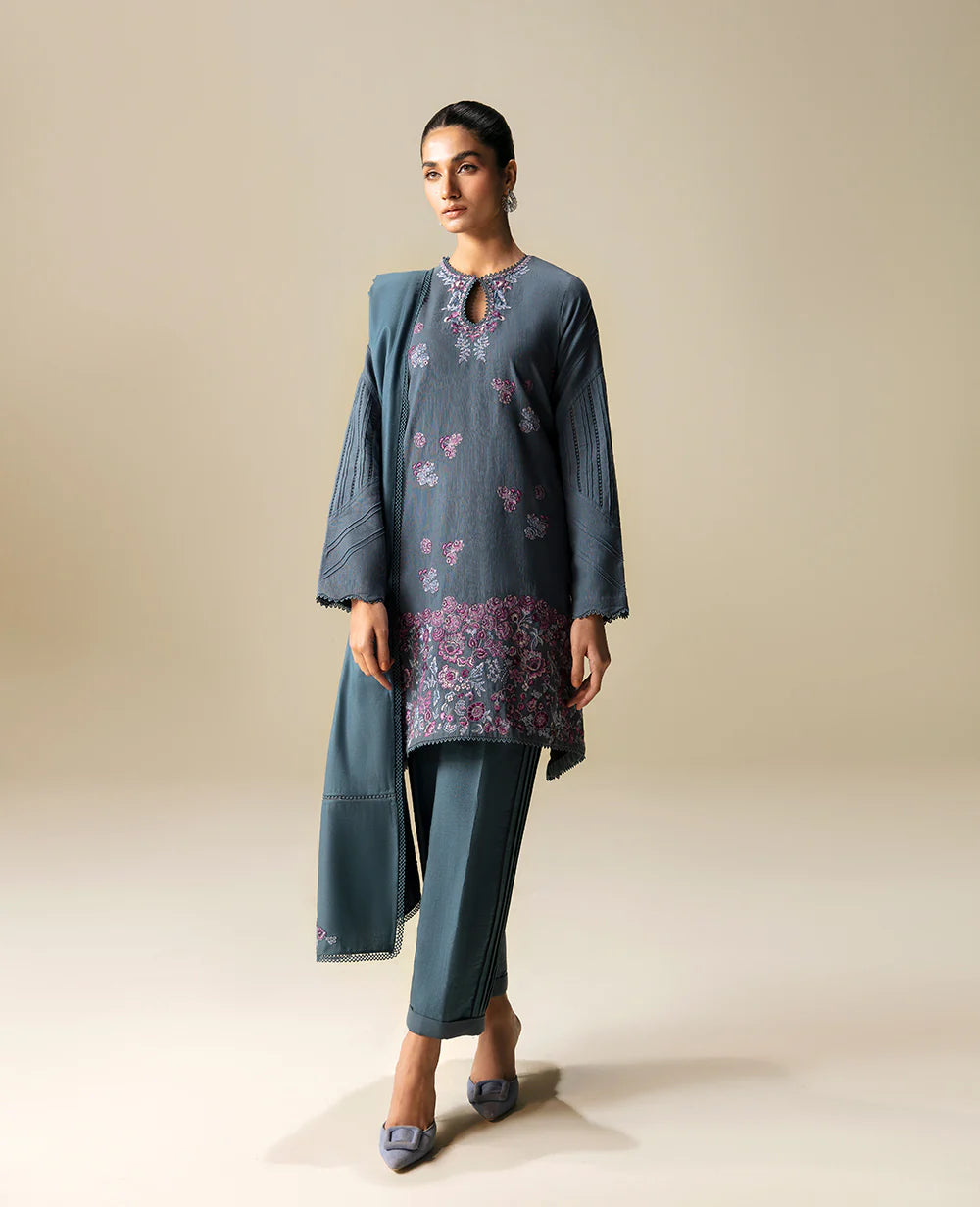 Brand Republic Womenswear - Elegant Grey Khaddar Outfit - REP-213 - Tarz-e-Mashriq