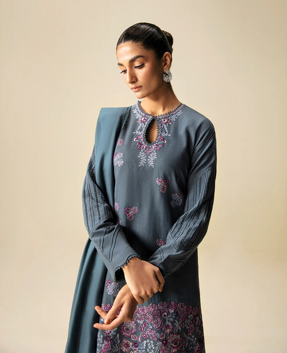Brand Republic Womenswear - Elegant Grey Khaddar Outfit - REP-213 - Tarz-e-Mashriq