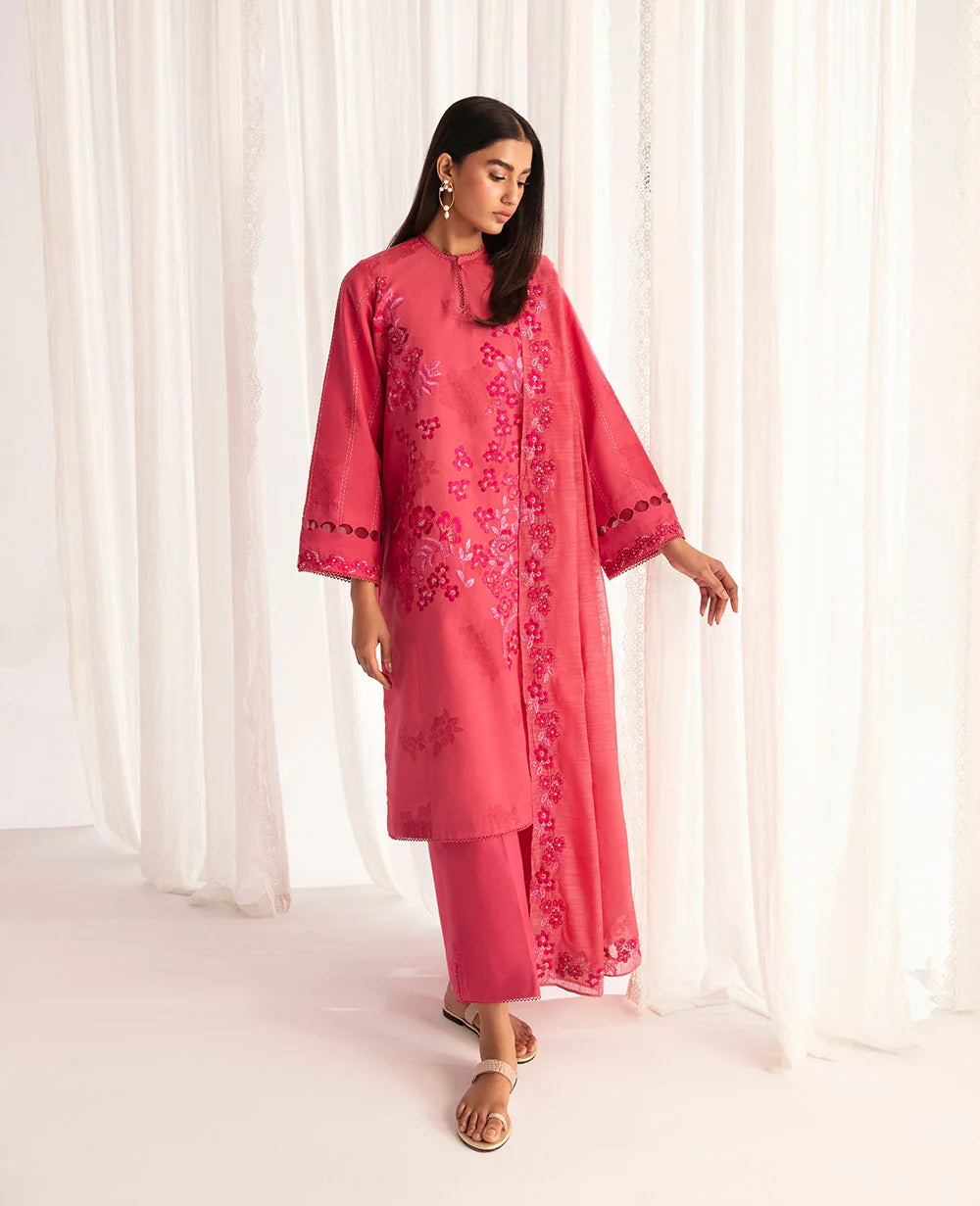 Brand Republic Womenswear - Coral Dobby Jacquard Embroidered Outfit - REP-215 - Tarz-e-Mashriq
