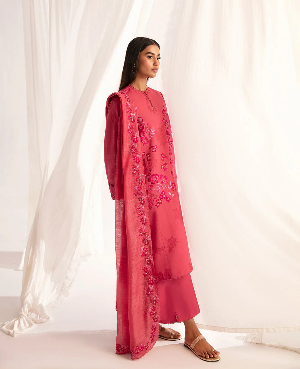 Brand Republic Womenswear - Coral Dobby Jacquard Embroidered Outfit - REP-215 - Tarz-e-Mashriq