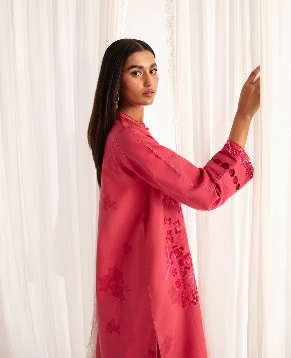 Brand Republic Womenswear - Coral Dobby Jacquard Embroidered Outfit - REP-215 - Tarz-e-Mashriq