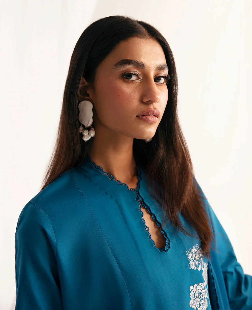 Brand Republic Womenswear - Ocean Blue Embroidered Lawn Outfit - REP-214 - Tarz-e-Mashriq