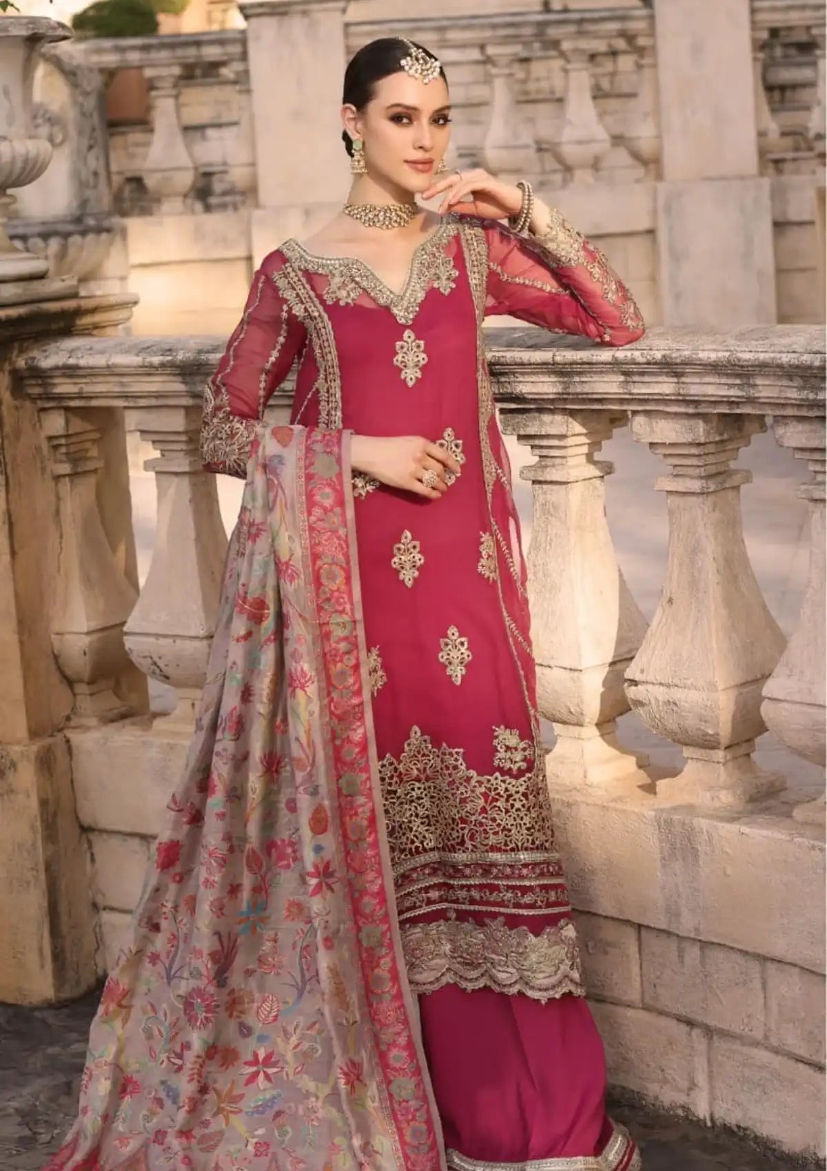 Traditional Pakistani clothes in Canada - Noor by Saadia Asad Ruby Kaani Chiffon 3-Pc Suit